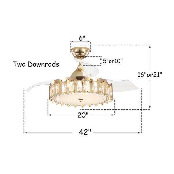 Oaks Aura 42in.Glam Crystal Invisible Ceiling Fan with Retractable